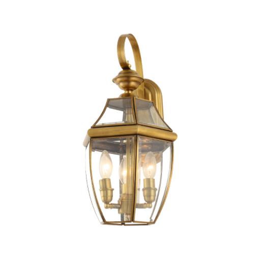 Outdoor Polished Brass finish Brass Wall Lantern with Clear Bevelad Glass
